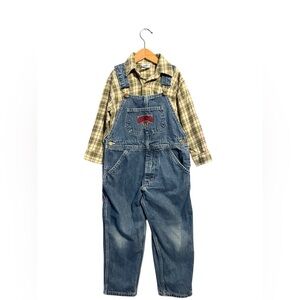 OshKosh B'gosh Blue Denim Overalls with Plaid Shirt
